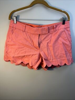 J. Crew Coral Pink Scallop Hem High-Waist Shorts